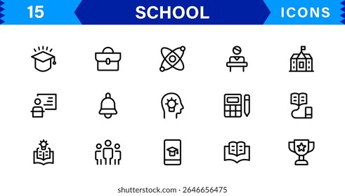 School Icon Set Representing Education, Classroom, Teacher, Student, and Learning in a Simple, Professional, and Marketable Vector Style
