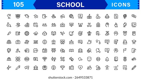 School Icon Set Representing Education, Classroom, Teacher, Student, and Learning in a Simple, Professional, and Marketable Vector Style