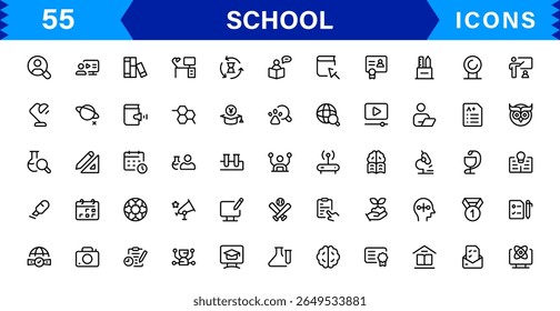 School Icon Set Representing Education, Classroom, Teacher, Student, and Learning in a Simple, Professional, and Marketable Vector Style
