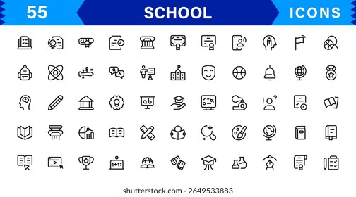 School Icon Set Representing Education, Classroom, Teacher, Student, and Learning in a Simple, Professional, and Marketable Vector Style