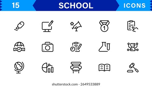 School Icon Set Representing Education, Classroom, Teacher, Student, and Learning in a Simple, Professional, and Marketable Vector Style