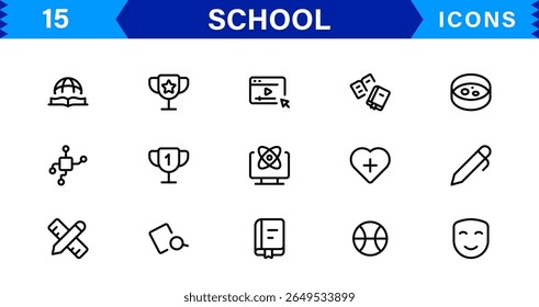 School Icon Set Representing Education, Classroom, Teacher, Student, and Learning in a Simple, Professional, and Marketable Vector Style