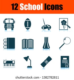 School Icon Set. Shadow Reflection Design. Vector Illustration.