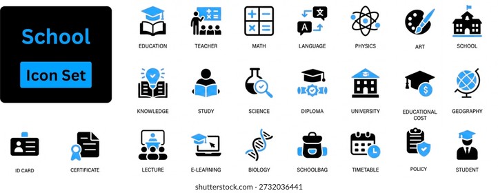 Ícone escolar definir silhueta vetor 