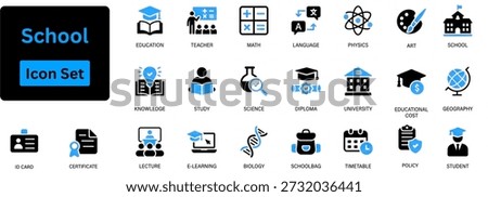 School icon set silhouette vector 