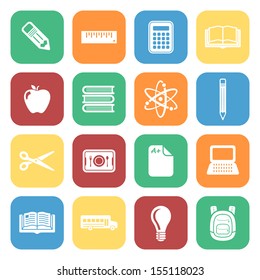 School Icon Set with Square Color Icons
