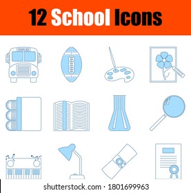 School Icon Set. Thin Line With Blue Fill Design. Vector Illustration.