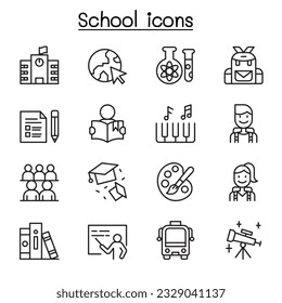 school icon set in thin line style