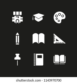 school icon set with university, push pin and notebook vector icons for web and graphic design
