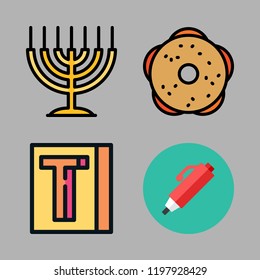 school icon set. vector set about hebrew, school material and pen icons set.