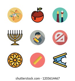 school icon set. vector set about hebrew, student, ruler and stapler icons set.
