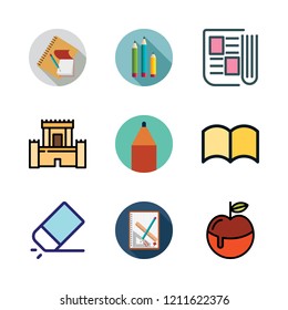 school icon set. vector set about hebrew, ebook, eraser and pencil icons set.