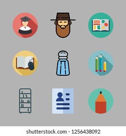 school icon set. vector set about pencil, open book, hebrew and graduate icons set.