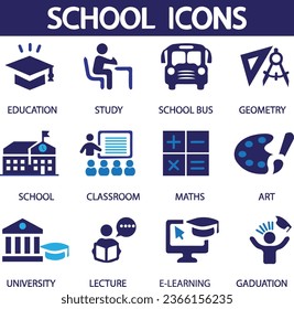 Icono de la escuela conjunto de ilustraciones de arte vectorial.