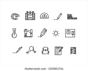 school icon set vector illustration. Contain such us paint, school, pencil, flask and more.