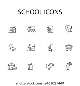 School icon set.vector.Editable stroke.linear style sign for use web design,logo.Symbol illustration.