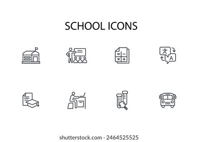 School icon set.vector.Editable stroke.linear style sign for use web design,logo.Symbol illustration.
