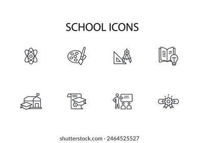 Schulsymbol set.Vektorgrafik.Editable stroke.linear style sign for use Webdesign, logo.Symbol Illustration.
