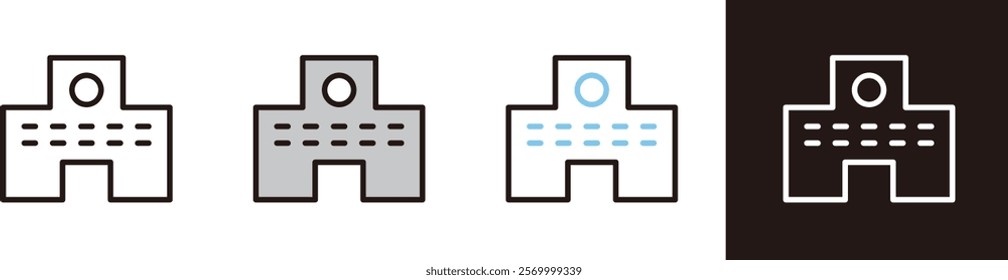 School icon. Symbol material for school buildings, high school and junior high school buildings. A place to study.