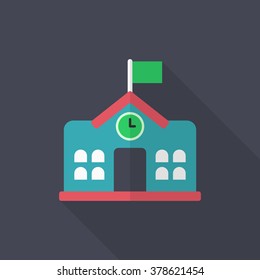 School icon , Vector flat long shadow design.In education concept.
