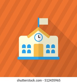 School icon , Vector flat long shadow design.In education concept.