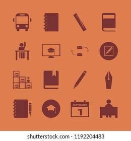 school icon. school vector icons set school bus, ruler, graduation hat and fountain pen