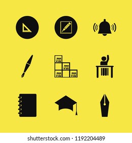 school icon. school vector icons set notebook, ask pupil, bookcase and ruler