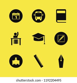 school icon. school vector icons set school bus, pencil, fountain pen and ruler