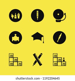 school icon. school vector icons set bookcase flower pot, school bell, drawing painting tools and teacher
