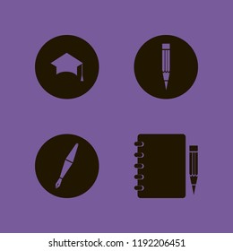 school icon. school vector icons set graduation hat, fountain pen, pencil and notebook pencil