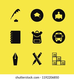 school icon. school vector icons set ruler and pencil, pen ink, school bus and fountain pen