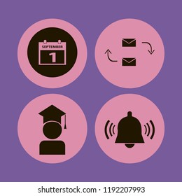 school icon. school vector icons set school bell, response letter, graduaded student and first september calendar