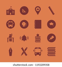 school icon. school vector icons set graduation hat, school bell, university campus and books and apple
