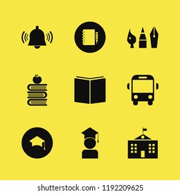 school icon. school vector icons set open book, school bell, graduaded student and notebook pencil