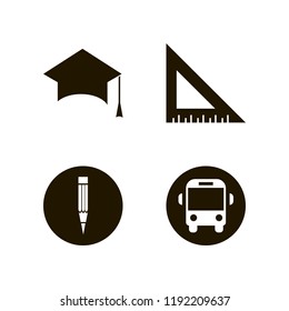 school icon. school vector icons set graduation hat, school bus, ruler and pencil