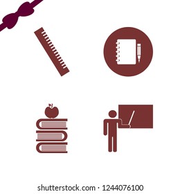 school icon. school vector icons set teacher at blackboard, notebook pencil, books and apple and ruler