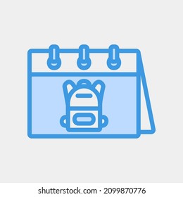 Ilustración del vector de icono escolar en azul sobre calendario y fecha, uso para presentación de aplicación móvil del sitio web