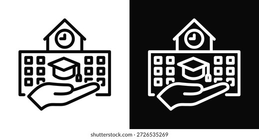 Estilo de fondo blanco y negro del icono de la escuela