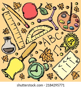 Iconos escolares. De vuelta a la escuela. Fondo de la escuela Doodle. ilustración de vector escolar
