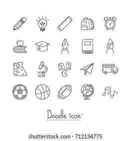 School Icons. Back To School. Hand Drawn Doodle Icon Set.