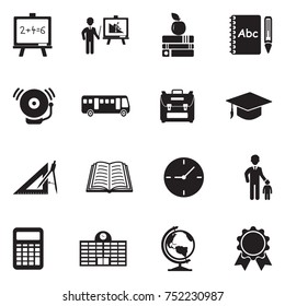 School Icons. Black Flat Design. Vector Illustration. 