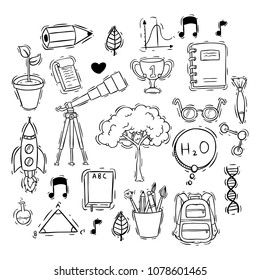 school icons collection with hand drawn or doodle style