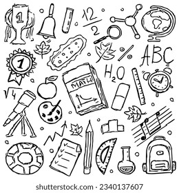 School icons. Doodle school background. Seamless education vector illustration