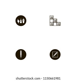 school icons. drawing painting tools, pencil and bookcase vector icons set
