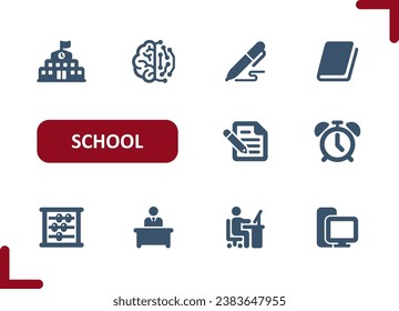 School Icons. Education, Classroom, Teacher, Book, Learning Icon. Professional, pixel perfect vector icon set.
