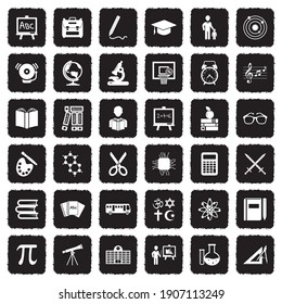 School Icons. Grunge Black Flat Design. Vector Illustration.