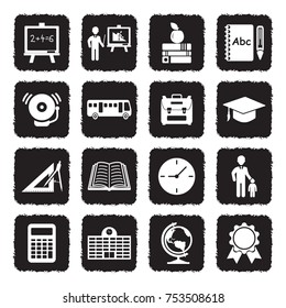 School Icons. Grunge Black Flat Design. Vector Illustration. 