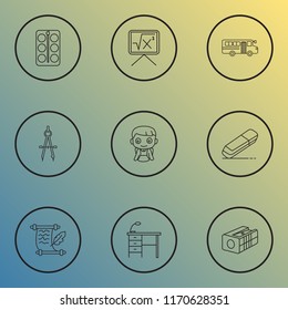 School icons line style set with school boy, history, school bus and other parchment elements. Isolated vector illustration school icons.