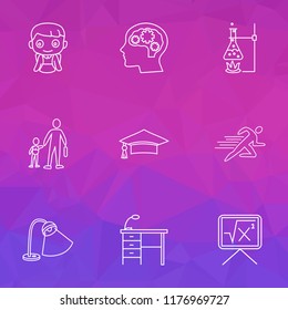 School icons line style set with desk lamp, sports, math and other mathematics elements. Isolated vector illustration school icons.