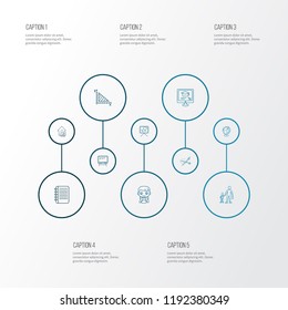 School icons line style set with primary school, notepad, globe and other copybook elements. Isolated vector illustration school icons.